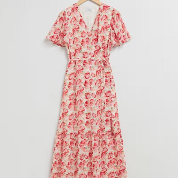 & Other Stories Flutter Sleeve Wrap Midi Dress EUR 44 fits XL US - Picture 1 of 15